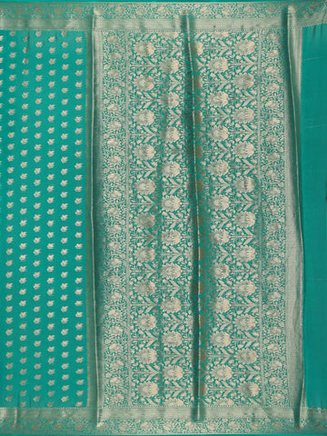 Emerald Green Antique Gold Zari Work Chiffon Silk Saree - Diadem