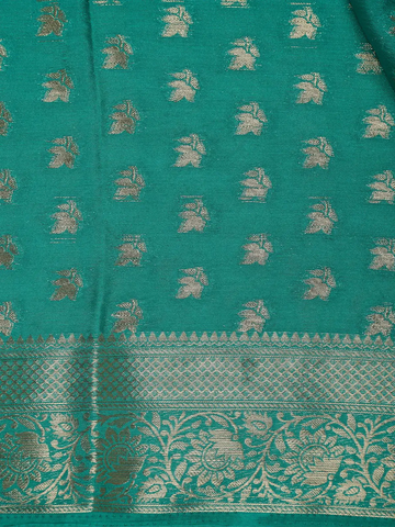 Emerald Green Antique Gold Zari Work Chiffon Silk Saree - Diadem