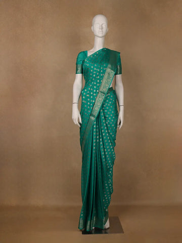Emerald Green Antique Gold Zari Work Chiffon Silk Saree - Diadem