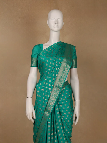 Emerald Green Antique Gold Zari Work Chiffon Silk Saree - Diadem
