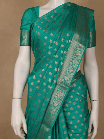 Emerald Green Antique Gold Zari Work Chiffon Silk Saree - Diadem