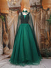 Emerald Green Sequins Embroidered Design Net Gown With Sheer Cape Sleeves