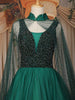 Emerald Green Sequins Embroidered Design Net Gown With Sheer Cape Sleeves