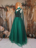 Emerald Green Sequins Embroidered Design Net Gown With Sheer Cape Sleeves