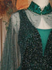 Emerald Green Sequins Embroidered Design Net Gown With Sheer Cape Sleeves