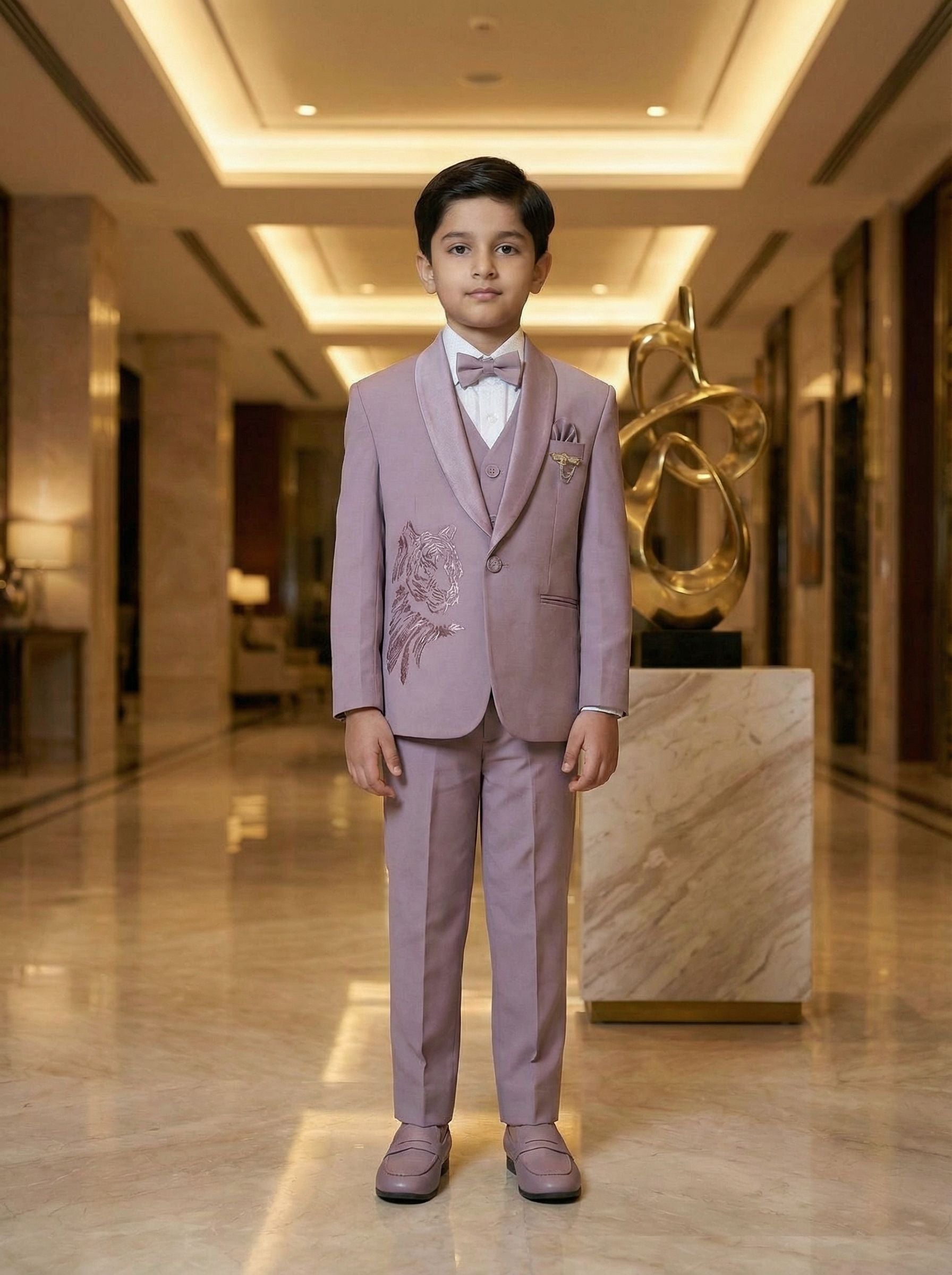 Lavender Tiger Embellished Kids Party Wear Polyester Suit Set | Diadem Lavender Tiger Embellished Kids Party Wear Polyester Suit Set | Diadem
