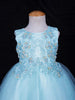 Aqua Blue Net Frock Adorned with Floral Laces and Pearl Beads - Diadem