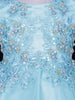 Aqua Blue Net Frock Adorned with Floral Laces and Pearl Beads - Diadem