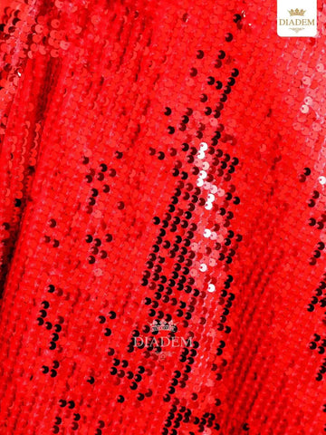Scarlet Red Gown Embellished in Full Sequins with Flower Design - Diadem