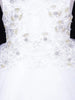 White Net Frock Adorned with Floral Laces and Pearl Beads - Diadem
