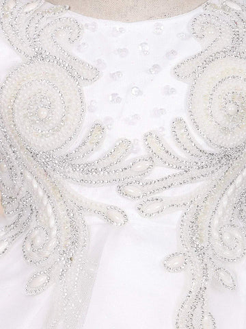 White Net Kids Frock Embellished with Floral Threadwork Embroidery and Stones - Diadem