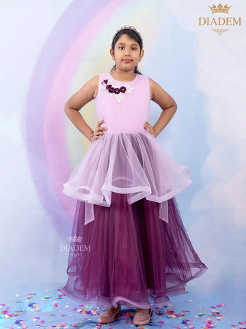 Light Pink and Purple Gown Adorned in Floral Buds - Diadem