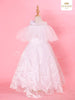 White Ball Gown Adorned in Flower Laces - Diadem