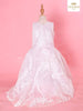 White Ball Gown Adorned in Flower Laces - Diadem