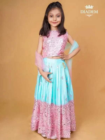 Cameo Pink Lehenga Embellished in Sequins and Threads Design with Dupatta - Diadem