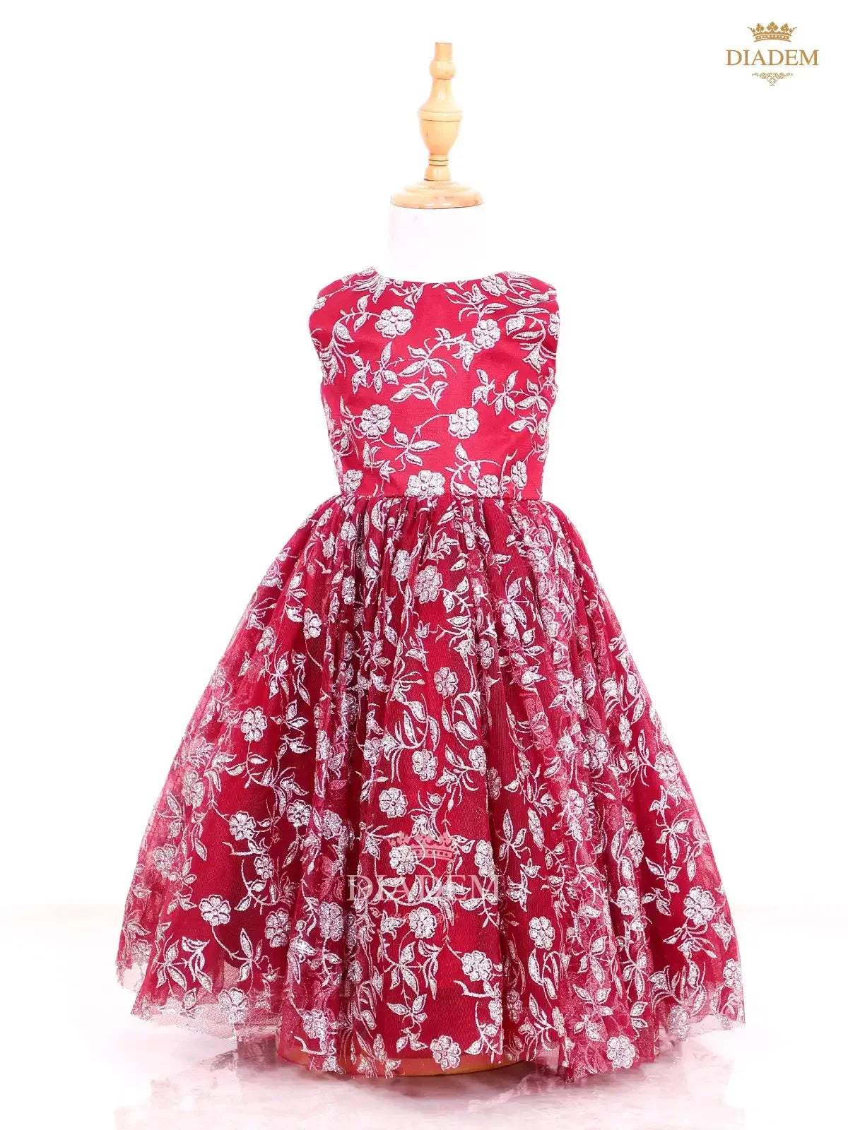 Maroon Ball Gown Adorned in Pasting Flower Design - Diadem