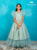 Sea Green Shimmer Net Ruffle Sleeve Gown with Bow Attached - Diadem