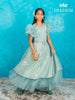 Sea Green Shimmer Net Ruffle Sleeve Gown with Bow Attached - Diadem