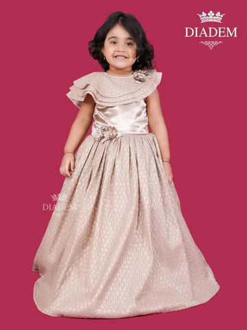 Medium Champagne Gown Adorned in all over Glitters with Floral Petals - Diadem