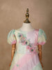 Multicolor Satin Gown with 3D Flowers and Puff Sleeves - Diadem