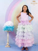 Multicolor Ruffled Gown Adorned in Shimmers - Diadem