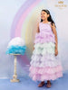 Multicolor Ruffled Gown Adorned in Shimmers - Diadem