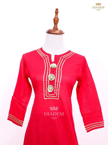Red Pink with Pista Green Palazzo Salwar Suit Adorned with Thread work - Diadem