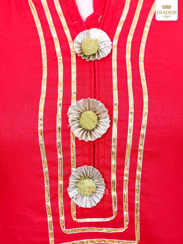 Red Pink with Pista Green Palazzo Salwar Suit Adorned with Thread work - Diadem