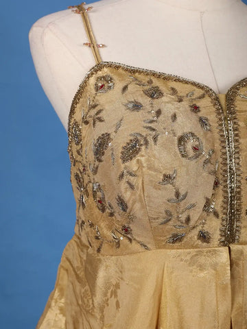 Gold Floral Embroidered Silk Sharara Set - Diadem