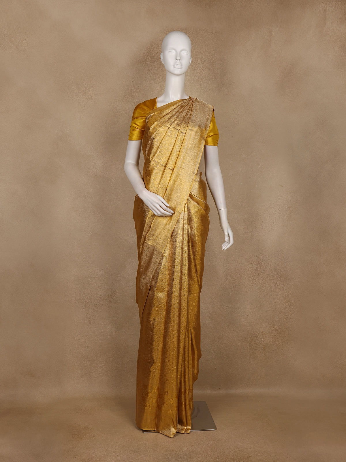Golden Zari Woven Pure Kanchipuram Tissue Silk Saree