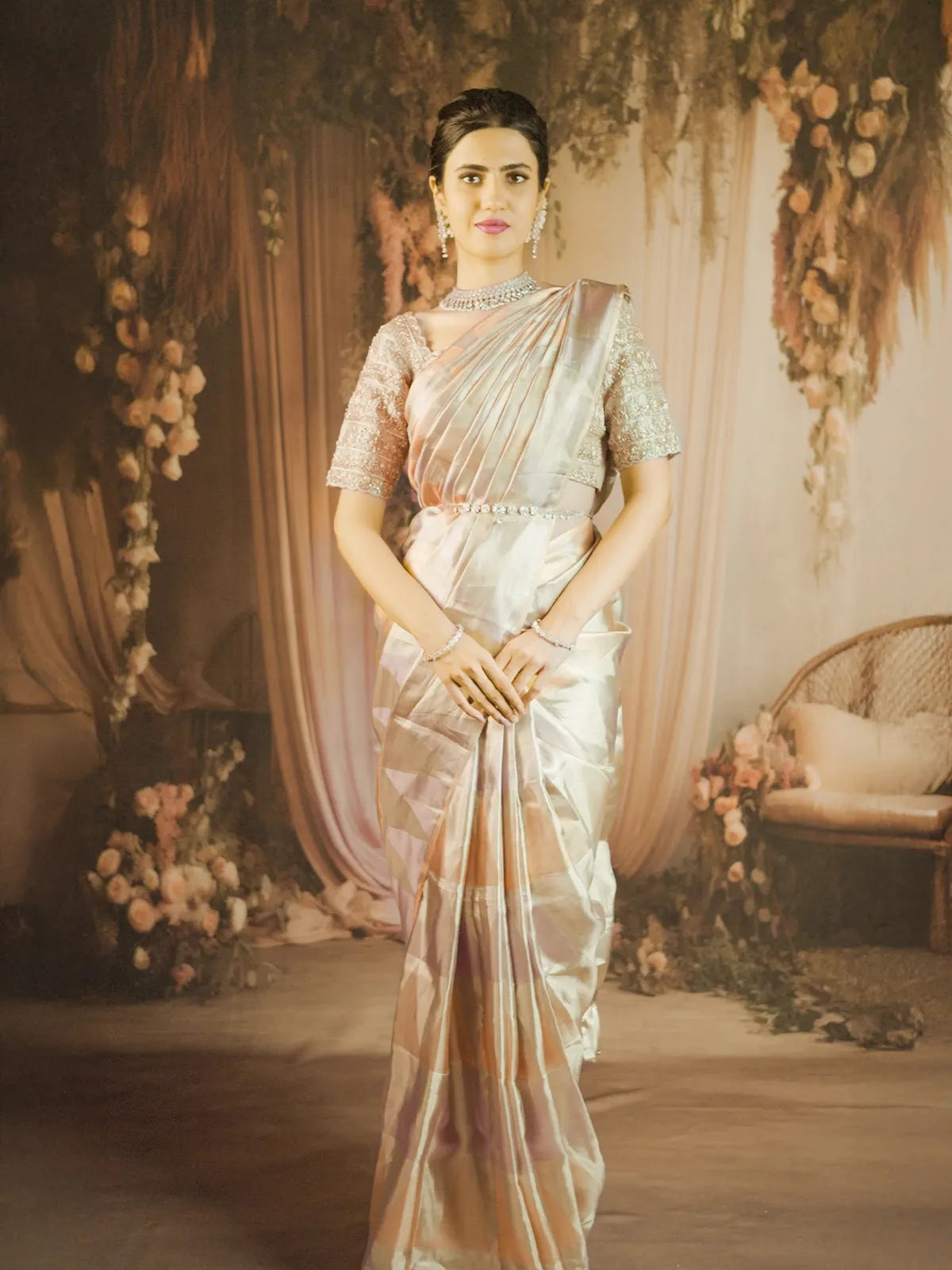 Gold Abstract Design Pure Kanchipuram Silk Bridal Saree - Diadem