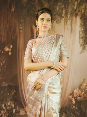 Gold Abstract Design Pure Kanchipuram Silk Bridal Saree - Diadem