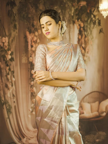 Gold Abstract Design Pure Kanchipuram Silk Bridal Saree - Diadem