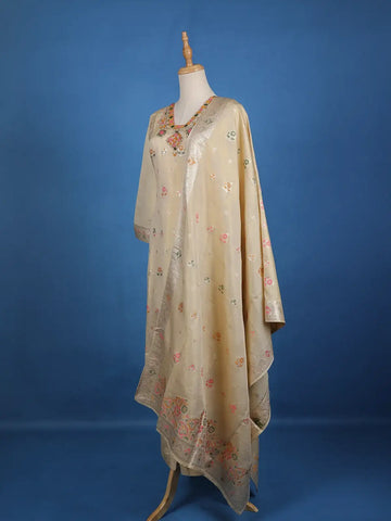 Gold Floral Designed Tissue Silk Salwar Suit - Diadem