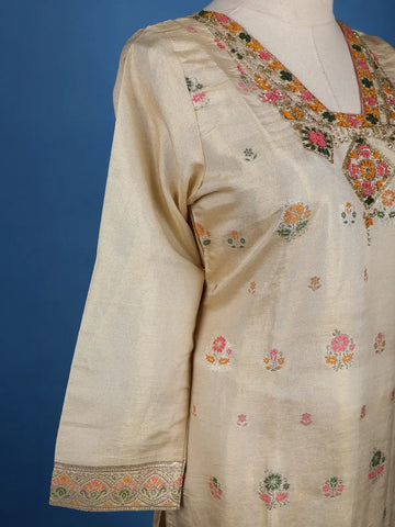 Gold Floral Designed Tissue Silk Salwar Suit - Diadem