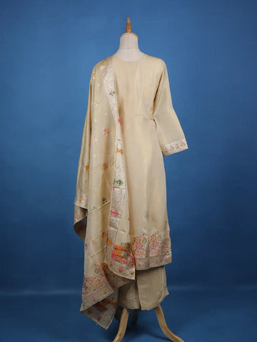 Gold Floral Designed Tissue Silk Salwar Suit - Diadem