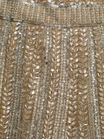 Golden Beige Floral Design Heavy Embroidered Net Lehenga - Diadem