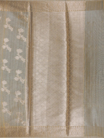Golden Beige Floral Woven Semi Tissue Saree - Diadem
