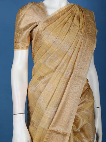 Golden Beige Floral Woven Semi Tissue Saree - Diadem