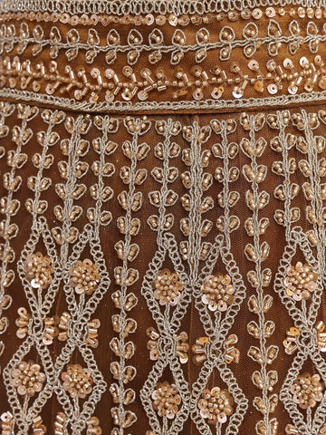Golden Brown Heavy Embroidered Design Net Lehenga - Diadem