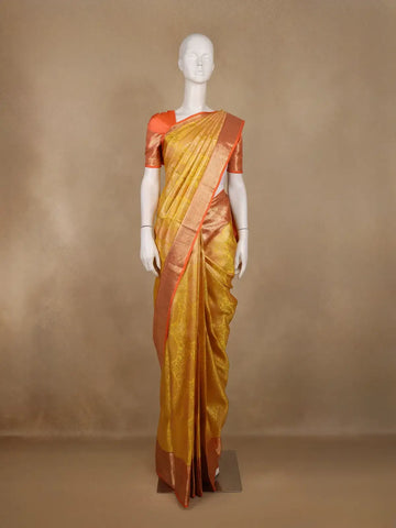 Golden Yellow Floral Woven Pure Kanchipuram Silk Saree - Diadem