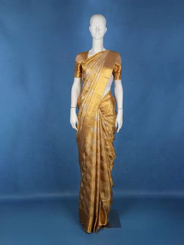 Golden Yellow Geometric Woven Design Pure Kanchipuram Tissue Silk Saree - Diadem