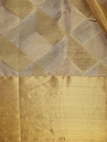 Golden Yellow Geometric Woven Design Pure Kanchipuram Tissue Silk Saree - Diadem