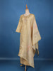Beige Zari Embroidered Tussar Silk Salwar Suit with Floral Dupatta