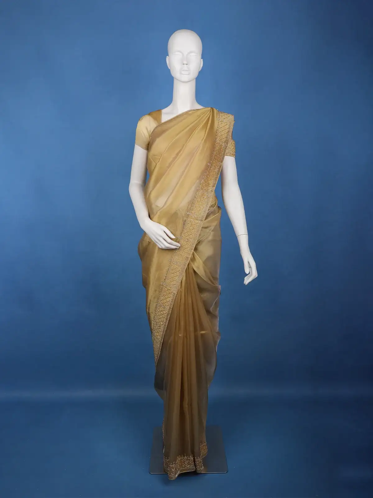 Golden Olive Embellished Tissue Organza Saree - Diadem