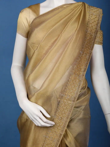 Golden Olive Embellished Tissue Organza Saree - Diadem