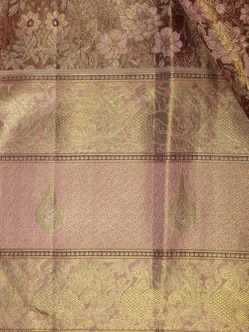 Gold & Maroon Floral Woven Kanchipuram Silk Saree – Bridal & Festive Elegance - Diadem
