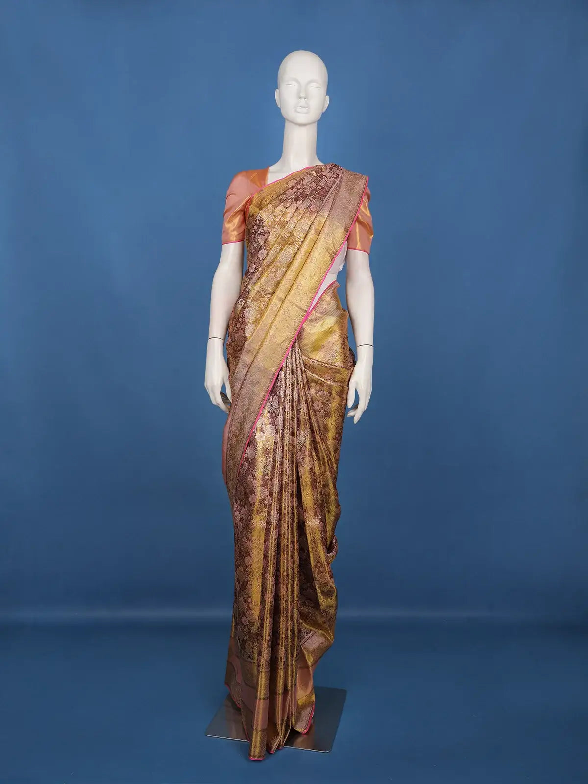 Gold & Maroon Floral Woven Kanchipuram Silk Saree – Bridal & Festive Elegance - Diadem