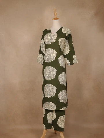 Green Design Printed Satin Salwar Suit - Diadem