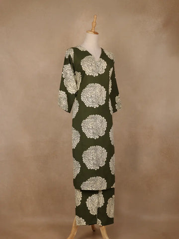 Green Design Printed Satin Salwar Suit - Diadem